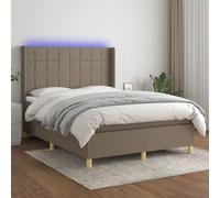 Mandloder Sommier à Lattes de Lit Taupe 140x190 cm en Tissu Durable avec Matelas Ressorts Ensachés, Surmatelas Mousse et Bande LED Réglable
