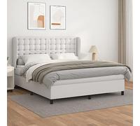 Mandloder Sommier à Lattes Lit avec Matelas, Blanc 160x200cm, Similicuir Durable, Tête de Lit Réglable, Confort Supérieur, Ressorts Ensachés, Support Moyen-Dur, Ensemble Complet