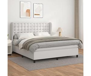 Mandloder Sommier à Lattes Lit avec Matelas, Blanc 160x200cm, Similicuir Durable, Tête de Lit Réglable, Confort Supérieur, Ressorts Ensachés, Support Moyen-Dur, Ensemble Complet