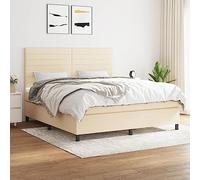 Mandloder Sommier à Lattes Lit Crème 180x200 cm Tissu, Tête de Lit Réglable, Matelas Ressorts Ensachés Fermeté Moyenne, Grand Confort