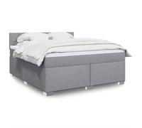 Mandloder Sommier à Lattes Lit Double Gris Clair 180x200cm, Tissu Polyester Doux avec Matelas Ressorts Ensachés, Surmatelas Lavable, Tête de Lit Confortable, Soutien Robuste