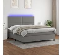Mandloder Sommier à Lattes Lit Double Gris Foncé 180x200 cm avec Matelas Ressorts Ensachés, Surmatelas Mousse et Bande LED Réglable en Hauteur