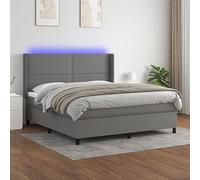 Mandloder Sommier à Lattes Lit Matelas LED Gris Foncé 160x200 cm, Cadre en Tissu Durable, Tête de Lit Réglable, Ressorts Ensachés Confort Supérieur