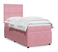 Mandloder Sommier à Lattes Rose 80x200 cm en Velours avec Matelas à Ressorts Ensachés, Tête de Lit Réglable et Surmatelas Confortable pour Chambre Adulte