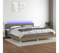 Mandloder Sommier à Lattes Taupe 200x200cm avec Matelas à Ressorts Ensachés, Tête de Lit Réglable et Bande LED Intégrée, Tissu Durable