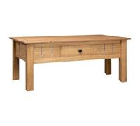 Mandloder Table basse 100 x 60 x 43,5 cm, en bois massif de pin Panama, avec tiroir, table basse robuste pour salon, style maison de campagne
