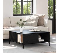 Mandloder Table basse carrée aspect chêne noir 80 x 80 x 36,5 cm avec étagère, pour salon, design industriel, capacité de charge 60 kg