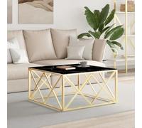 Mandloder Table basse dorée 80 x 80 x 40 cm, structure en acier inoxydable, plateau en verre trempé, aspect marbre, design moderne, table de salon facile d'entretien, robuste et stable