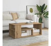 Mandloder Table basse en chêne artisanal 100 x 50 x 40 cm, matériau en bois, durable, robuste, avec espace de rangement, pour salon, style ferme, facile d'entretien