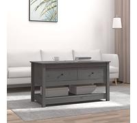 Mandloder Table basse grise 102 x 49 x 55 cm en pin massif avec 2 tiroirs et étagère ouverte pour salon, style ferme, table d'appoint robuste
