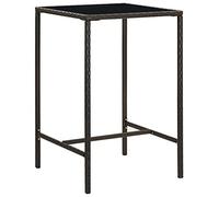 Mandloder Table de bar de jardin marron 70 x 70 x 110 cm, en polyrotin et verre, résistante aux intempéries, table haute pour balcon, terrasse, meuble d'extérieur, idéal pour boissons et collations