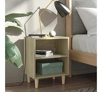 Mandloder Table de chevet avec pieds en bois massif, chêne Sonoma 40 x 30 x 50 cm, design scandinave, 2 compartiments, commode de chevet robuste pour chambre à coucher
