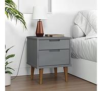 Mandloder Table de chevet MOLDE - Gris - 40 x 35 x 48 cm - Bois massif de pin avec vernis UV - Table d'appoint moderne pour chambre à coucher - 2 tiroirs - Design scandinave