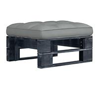 Mandloder Tabouret de jardin en palette, en pin imprégné, noir, 60 x 60 x 25 cm, avec coussin gris, durable, résistant aux intempéries, pour terrasse, balcon, jardin, meubles d'extérieur