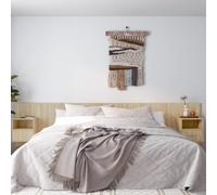Mandloder Tête de lit avec tables de chevet intégrées, bois de chêne Sonoma, 240 cm de large, montage mural pour un maximum d'espace de rangement dans la chambre à coucher, design robuste