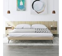 Mandloder Tête de lit en chêne Sonoma avec tables de chevet intégrées, panneau mural en bois robuste pour chambre à coucher, avec 2 espaces de rangement pour lits, design moderne