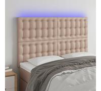 Mandloder Tête de lit LED en cuir synthétique marron cappuccino 144 x 5 x 118/128 cm, tête de lit réglable en hauteur avec bandes LED découpables, pour chambre à coucher et lit