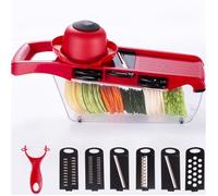 Mandoline coupe-légumes - 6+1 multifonction - 7 pièces - Inox & PP/PS/ABS - Rouge 19×10×11 cm