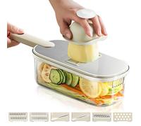 Mandoline Cuisine Coupe Legume Multifonctions, Mandoline pour Légumes Professionnelle en Acier Inoxydable, Tranche de Légumes Manuelle avec 6 Lames Réglable et Protection Exclusive de la Main