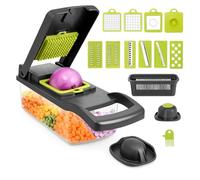 Mandoline Cuisine Multifonction Coupe Légumes et Frites - Hachoir Oignon, Râpe Fromage, Économe, Trancheur Carotte Concombre - Accessoire de Cuisine avec 6 Lames et Récipient - Vegetable chopper