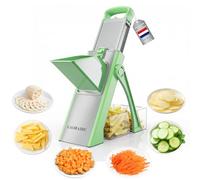 Mandoline de Cuisine Safety Slicer Manuelle Multifonction Tous Coupe Légumes Lame en Acier Inoxydable, Coupe Légumes en Julienne, Cubes et Patate Frite (vert grand c1)