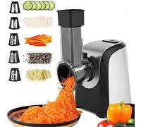 Mandoline Electrique 150W Râpe Electrique avec 5 Lames Cônes Cuisine Mandoline Acier Inoxydable Trancheuse à Salade Multifonction Hachoir Légumes Coupe Légumes