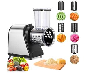Mandoline électrique 250 W avec grande ouverture de remplissage, 5 tranches en acier inoxydable pour légumes et fromage