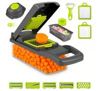 Mandoline pour légumes 16 en 1 + EBOOK de recettes - Coupe fruits et légumes manuel 32 x 11 x 11 x 11 Mandoline réglable avec grand récipient - Hachoir multifonctionnel pour légumes + Recettes EBOOK