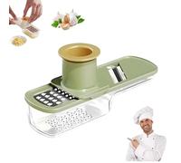 Mandoline Slicer Stainless Steel, Mini Garlic Slicer, Vegetable Cutter with Container, For Easy Slicing and Grinding, Shredding, Ginger & Vegetables (Green)