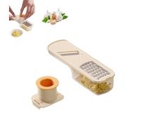 Mandoline Slicer Stainless Steel, Mini Garlic Slicer, Vegetable Cutter with Container, For Easy Slicing and Grinding, Shredding, Ginger & Vegetables (White)
