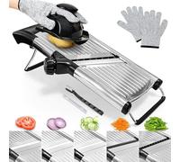 Mandoline trancheuse pour cuisine, hachoir à légumes, trancheuse réglable en acier inoxydable pour légumes, oignons, tomates, julienne avec gants résistants aux coupures