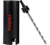 Mandrex Scie cloche XtraDeep avec profondeur de coupe de 165 mm et dents en métal dur pour bois, MDF et Rigips (scie cloche Ø 51 mm, avec support et foret de centrage)