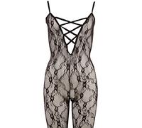 Mandy Mystery Deluxe Sexy Catsuit Ouvert avec Décolleté Profond Résille Noir Taille S/M