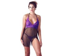 Mandy Mystery Négligé/String Noir/Mauve Taille S/M