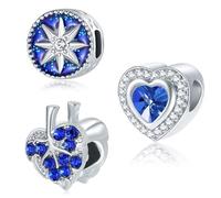 MaNeaz 3 Pièces Bleu Marine Charms Bracelet Femme Charms Pour Bracelet Pandora Collier Femme Charme Perles Jumelles Pour Femmes Bracelet Collier Cadeau Saint Valentin Cadeaux Appropriés