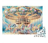Manège Chevaux Peints Puzzle 1000 Pièces Papier pour Adultes Décoration Loisirs Détente Cadeau 52x38cm/1000pcs