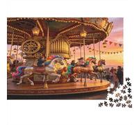 Manège Puzzle 1000 Pièces Papier pour Adultes Ambiance de Parc au Coucher du Soleil Jeu de Puzzle 1000 Pièces Détente Décoration Cadeau 52x38cm/1000pcs