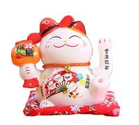 Maneki Neko à Bras Mobile, Chat Chinois Porte Bonheur en Porcelaine, Feng Shui Porte Blanc, Statuette en Céramique Décorer pour Le Bureau à Domicile et Le Magasin, 16x14x16cm/6.3x5.5x6.3inch, C