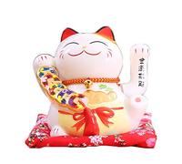 Maneki Neko à Bras Mobile, Chat Chinois Porte Bonheur en Porcelaine, Feng Shui Porte Blanc, Statuette en Céramique Décorer pour Le Bureau à Domicile et Le Magasin, 16x14x16cm/6.3x5.5x6.3inch, B