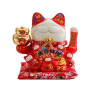 Maneki Neko à Bras Mobile, Chat Chinois Porte Bonheur en Porcelaine, Feng Shui Porte, Statuette en Céramique Décorer pour Le Bureau à Domicile et Le Magasin,Rouge,1