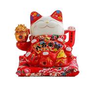 Maneki Neko à Bras Mobile, Chat Chinois Porte Bonheur en Porcelaine, Feng Shui Porte, Statuette en Céramique Décorer pour Le Bureau à Domicile et Le Magasin,Rouge,A