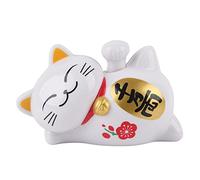 Maneki Neko à énergie Solaire LuckyCat Fortune Accueillant Le Bras agitant Paw Up Paresseux Couché Richesse Fortune Chat Accueil Boutiques De Voiture Voiture Feng Shui Décor Blanc(02)