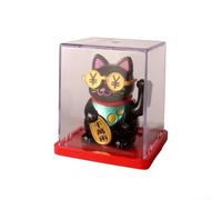 Maneki Neko automatique agitant - Figurine de chat porte-bonheur à énergie solaire - Décoration de tableau de bord à piles pour intérieur de voiture - Chat japonais qui fait signe de la chance - Noir