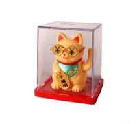 Maneki Neko automatique agitant - Figurine de chat porte-bonheur à énergie solaire - Décoration de tableau de bord à piles pour intérieur de voiture - Chat japonais qui fait signe de la chance