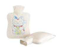 Maneki Neko Bouillotte douillette Chat porte-bonheur Blanc Grande bouillotte 1,8 l (33 x 20 cm)