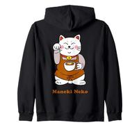 Maneki Neko Café Barista Chat Porte-Bonheur Japonais Sweat à Capuche