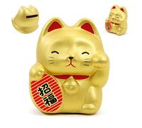 Maneki Neko Chat Japonais Porte-Bonheur avec Patte Levé en Argile, Fabriqué au Japon - Statuette Tirelire de Chance, Prospérité, Richesse, Santé - Lucky Cat (SW-013)