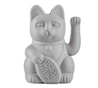 Maneki neko Chat porte-bonheur à bras mobile, Plastique, gris, ca. 15 x 10,5 cm