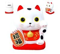 Maneki Neko Japonais, Chat Porte-Bonheur, Lucky Cat, Fabriqué au Japon - Statuette Tirelire en Argile Blanc de Chance, Prospérité, Richesse, Santé (Hauteur 10cm)(S13-162556)