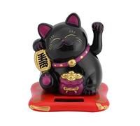 Maneki Neko Solar Powered, décor de chat d'argent chanceux, belles statues pour voiture/maison/bureau(Noir)